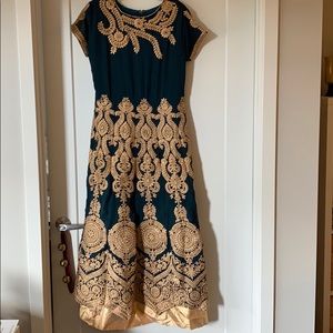 Teal Blue Embroidered Georgette Abaya Style